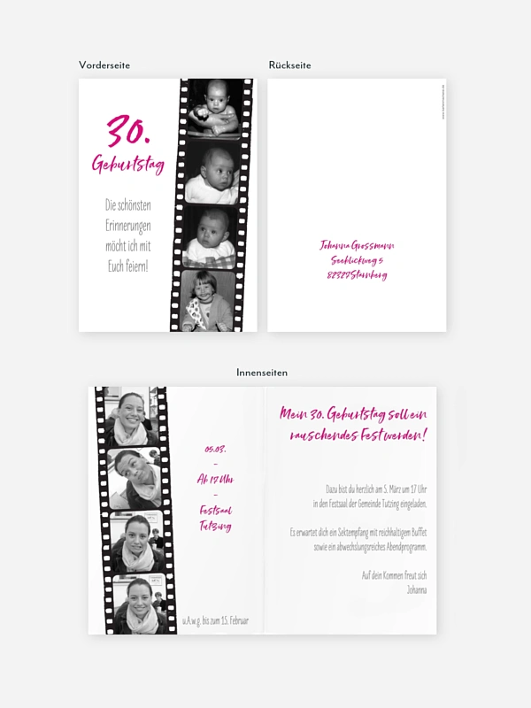 Einladung 30. Geburtstag Filmstreifen