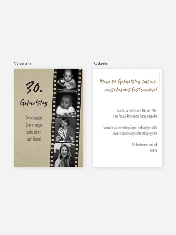 Einladung 30. Geburtstag Filmstreifen
