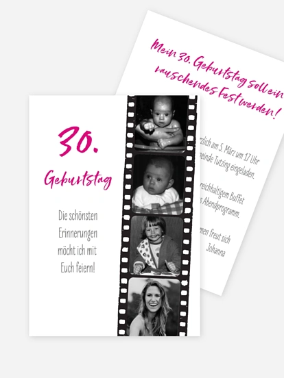 Einladung 30. Geburtstag Filmstreifen
