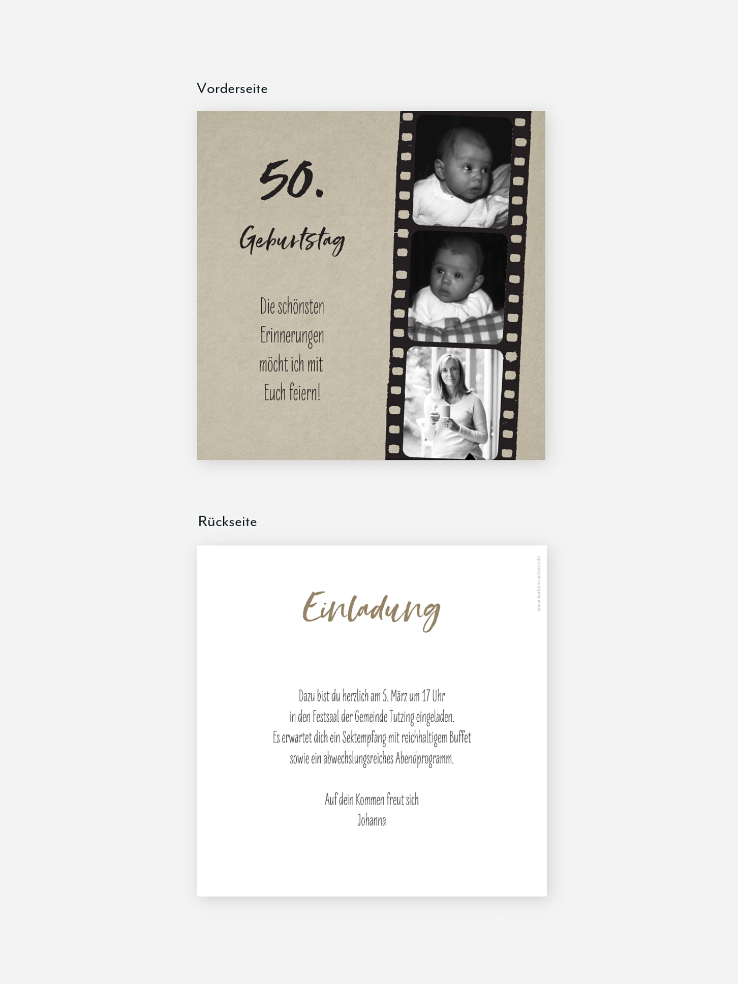 Einladung 50. Geburtstag Filmstreifen