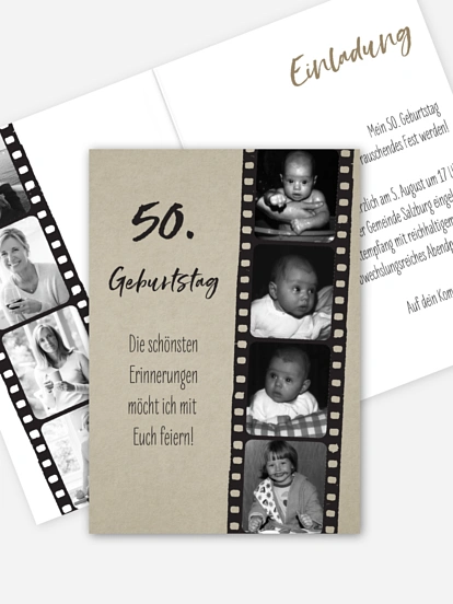 Einladung 50. Geburtstag Filmstreifen