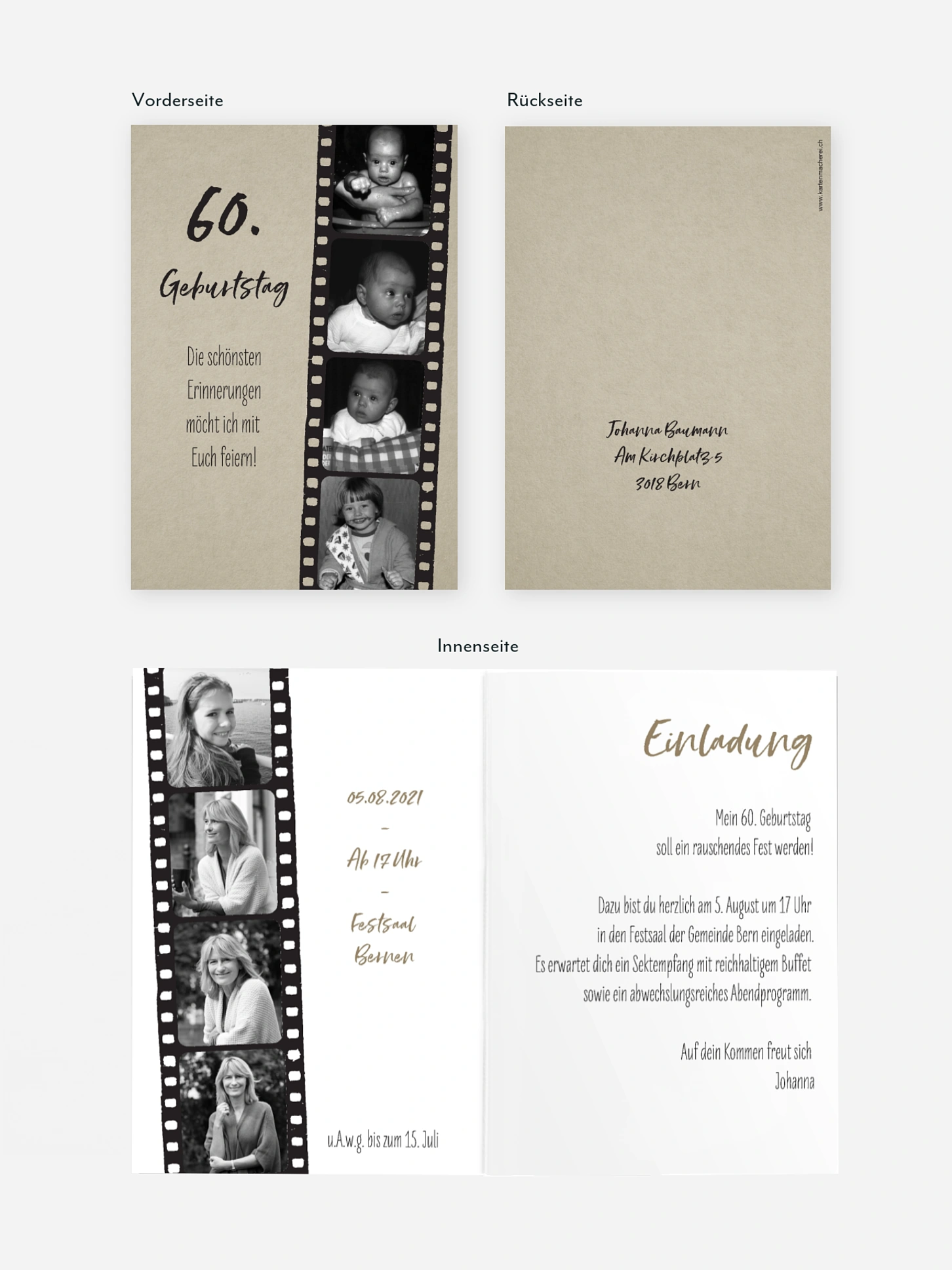 Einladung 60. Geburtstag Filmstreifen