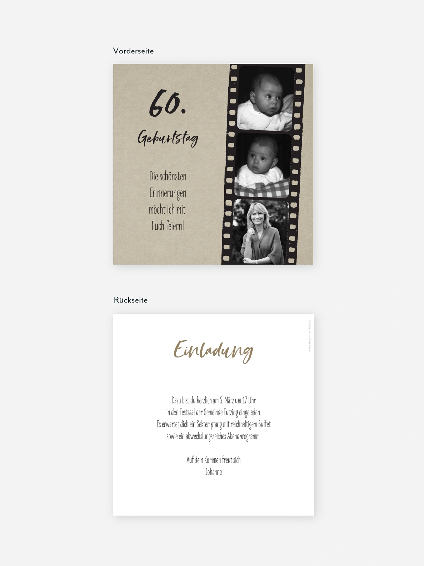 Einladung 60. Geburtstag Filmstreifen