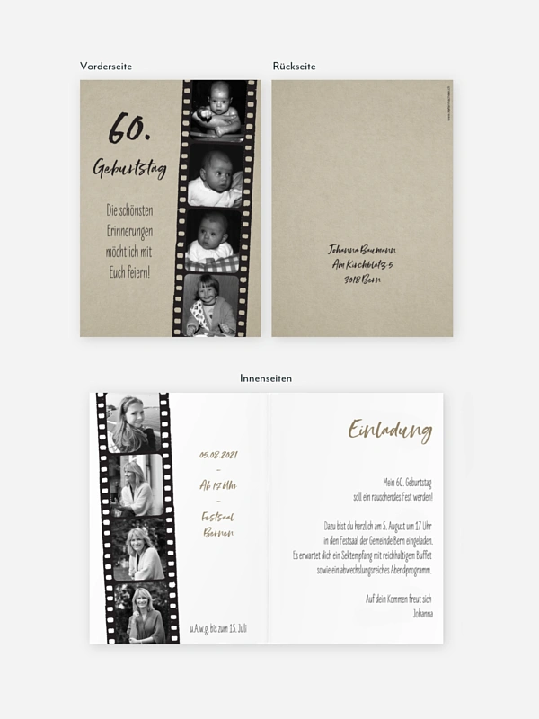 Einladung 60. Geburtstag Filmstreifen