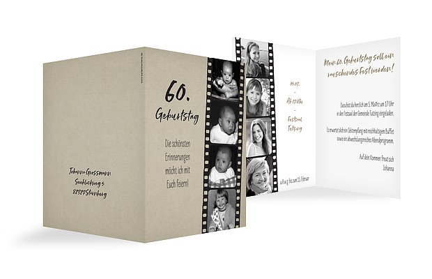 Einladungskarten 60. Geburtstag "Filmstreifen"