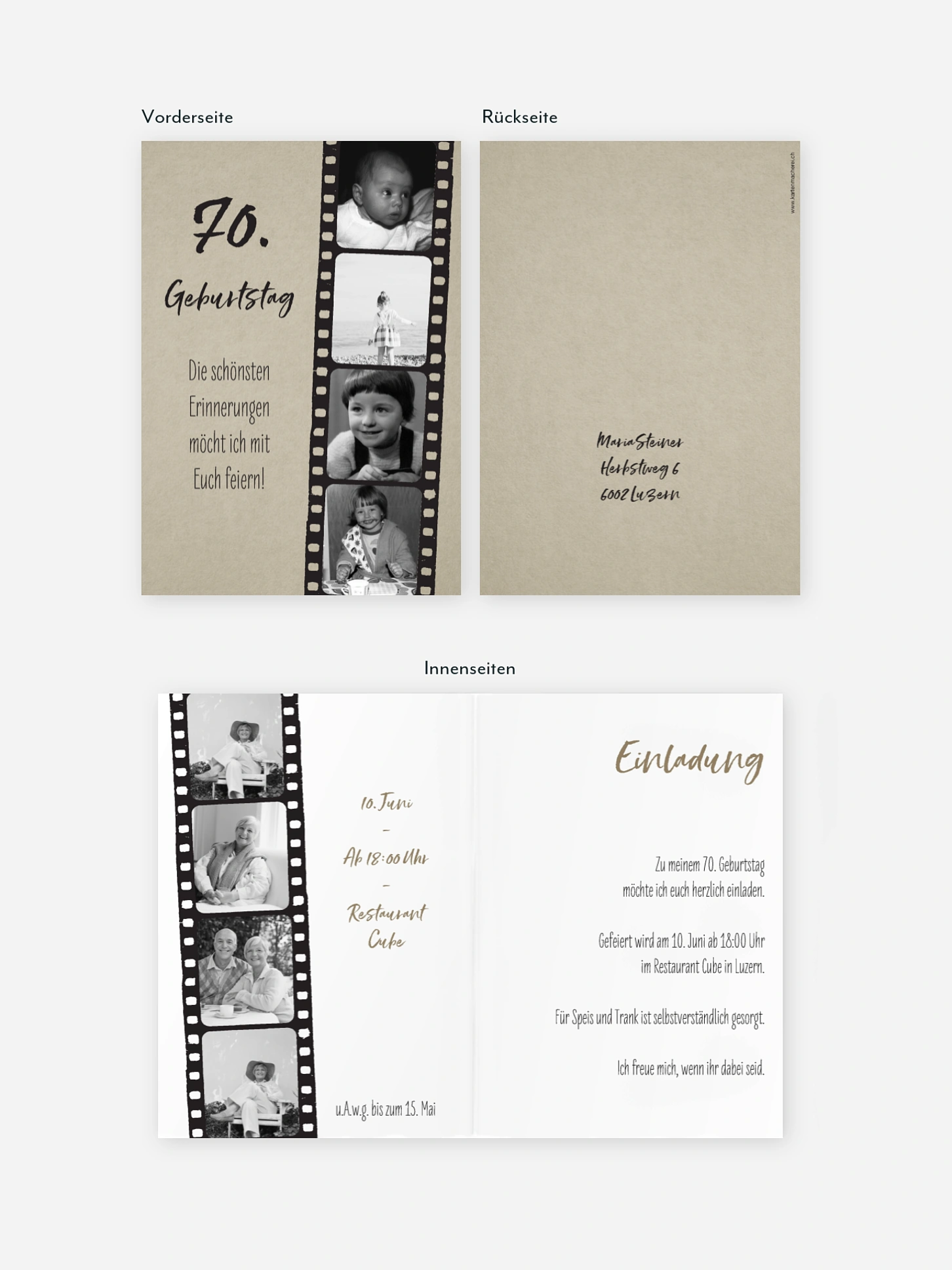 Einladung 70. Geburtstag Filmstreifen
