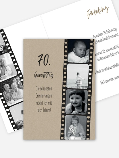 Einladung 70. Geburtstag Filmstreifen