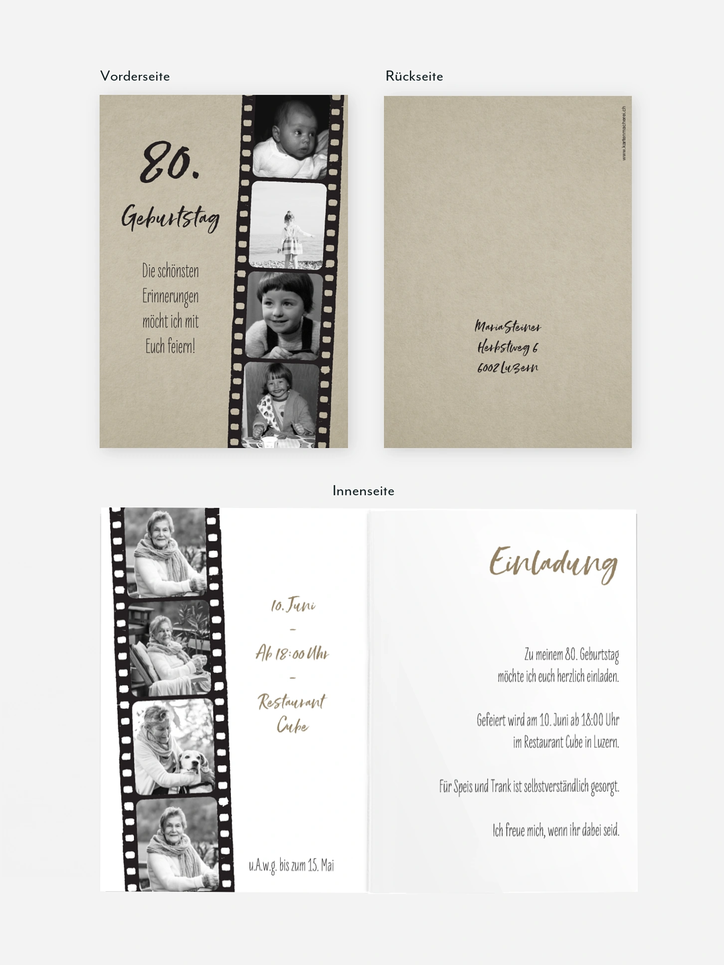Einladung 80. Geburtstag Filmstreifen