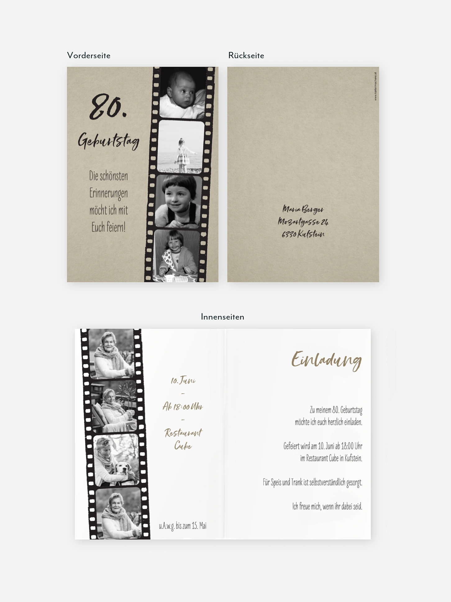 Einladung 80. Geburtstag Filmstreifen