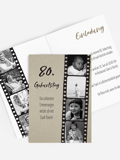 Einladung 80. Geburtstag Filmstreifen