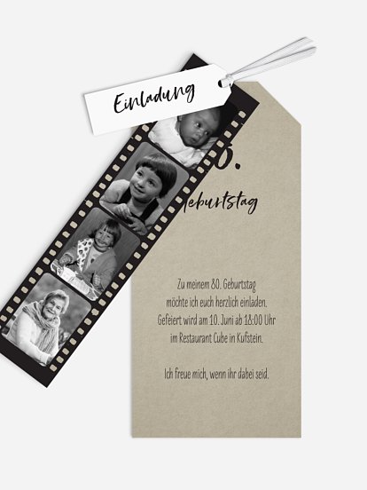 Einladung 80. Geburtstag Filmstreifen