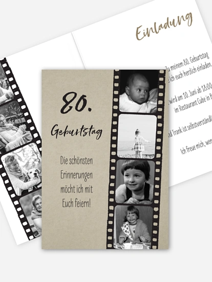 Einladung 80. Geburtstag Filmstreifen