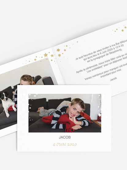 Faire-part Bar Mitzvah Pluie d'étoiles - dorure