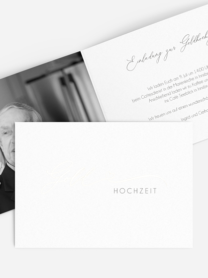 Einladung zur Goldenen Hochzeit Herzklopfen Premium