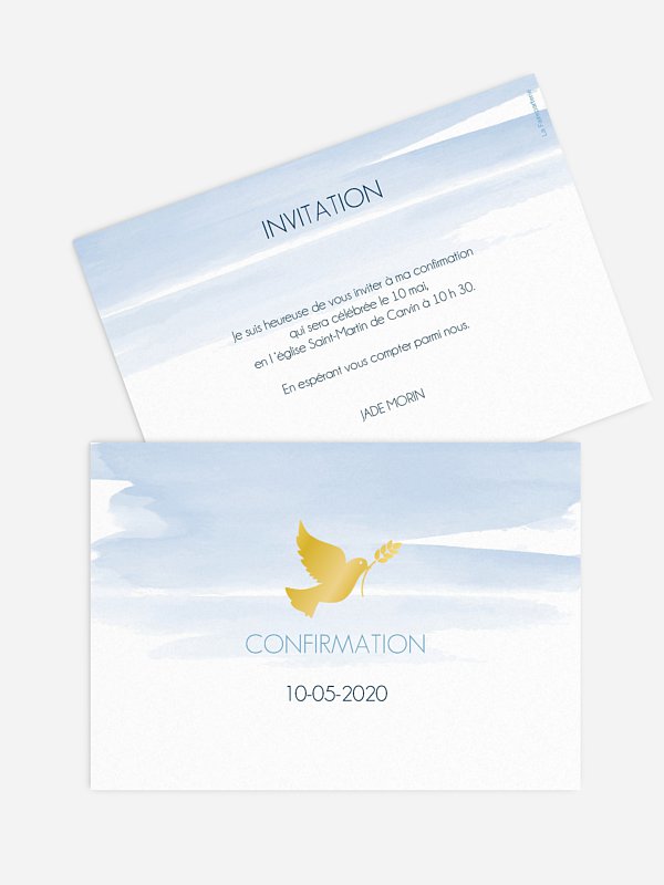 Invitation Confirmation Colombe En Aquarelle Dorure