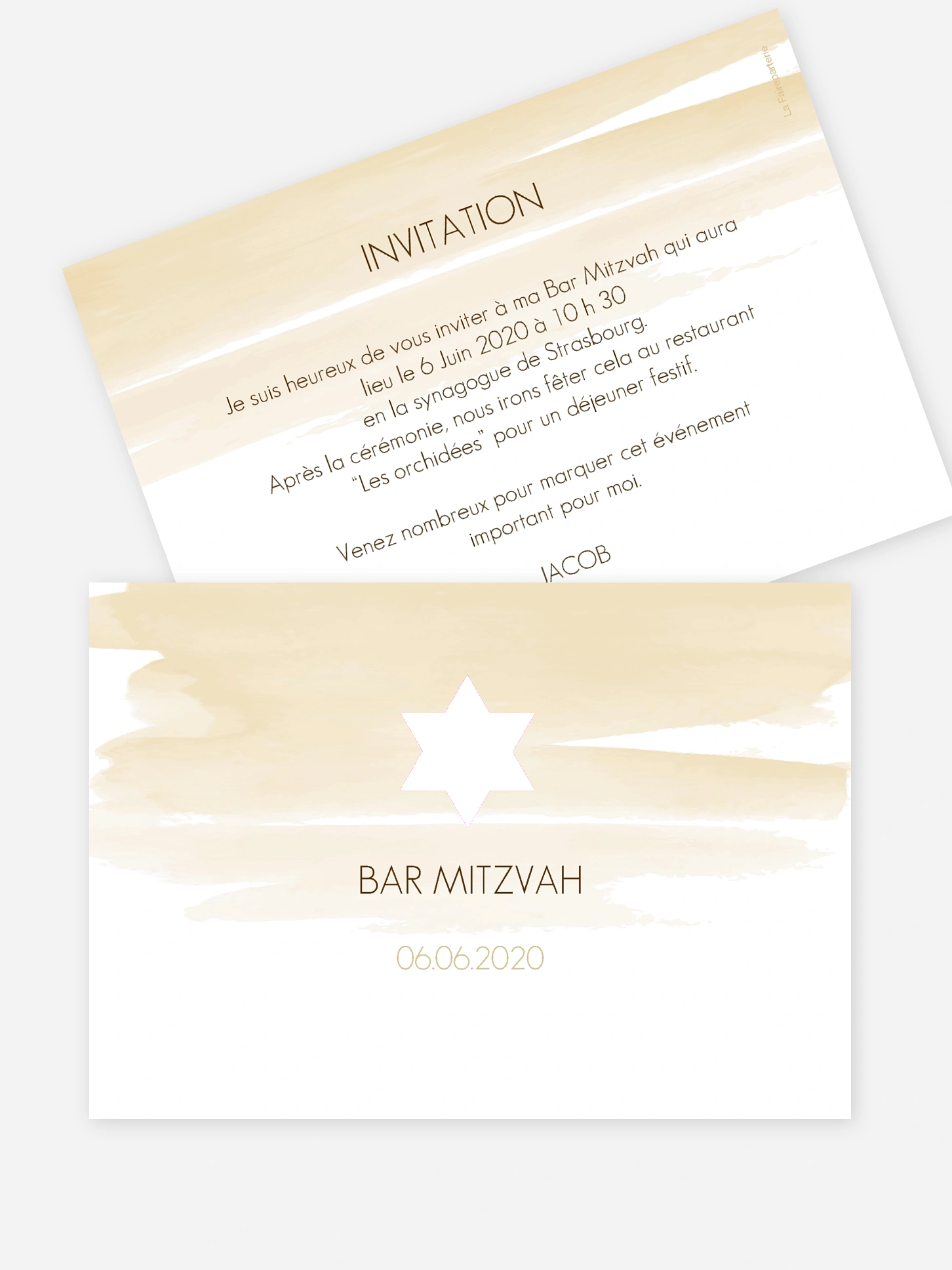 Faire-part Bar Mitzvah Colombe en aquarelle - dorure