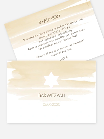 Faire-part Bar Mitzvah Colombe en aquarelle - dorure
