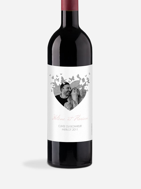 Étiquette bouteille Coeur de papillons
