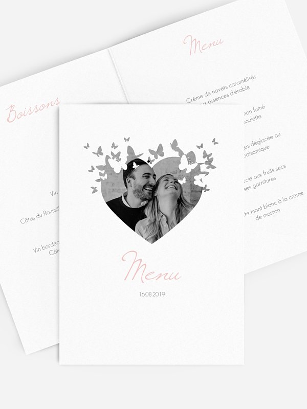 Menu mariage Coeur de papillons