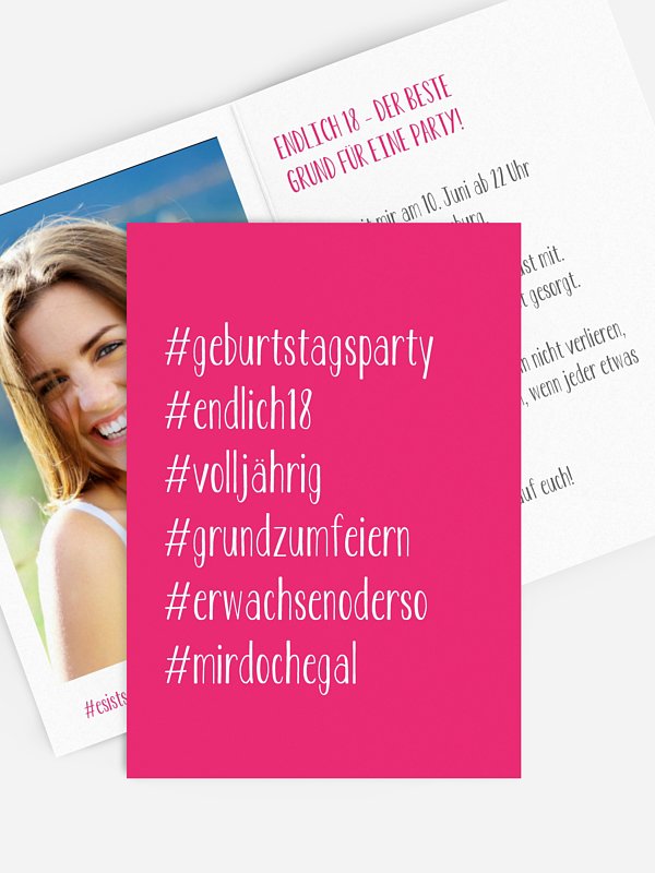 Einladung 18. Geburtstag Hashtag