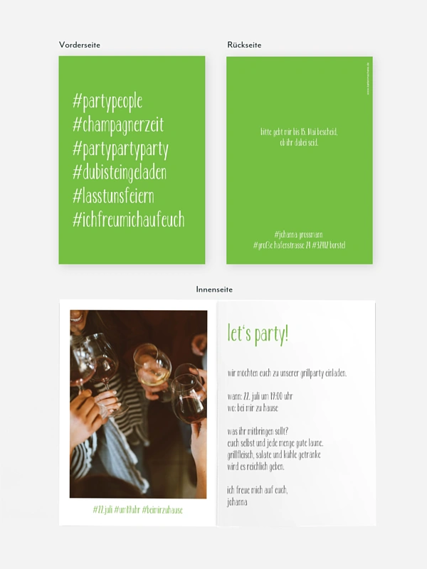 Partyeinladung Hashtag