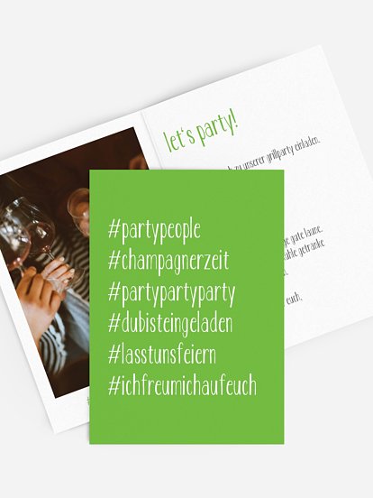Partyeinladung Hashtag