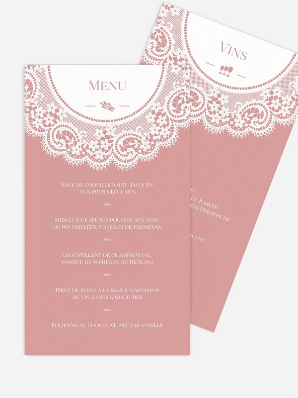 Menu mariage Dentelle chic