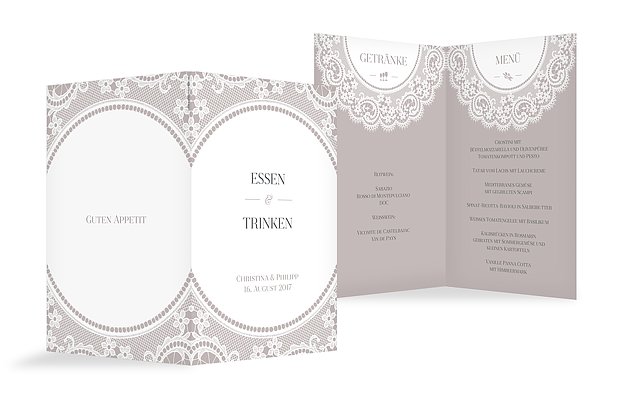Menükarte Hochzeit Lace Doily
