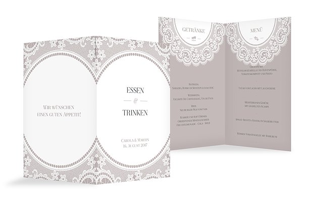 Menükarte Hochzeit Lace Doily