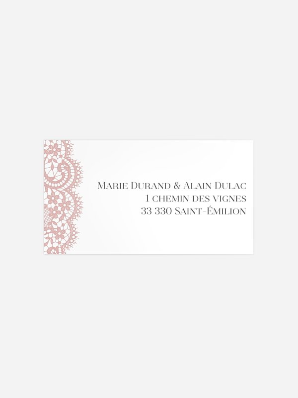 Étiquette destinataire mariage Dentelle chic