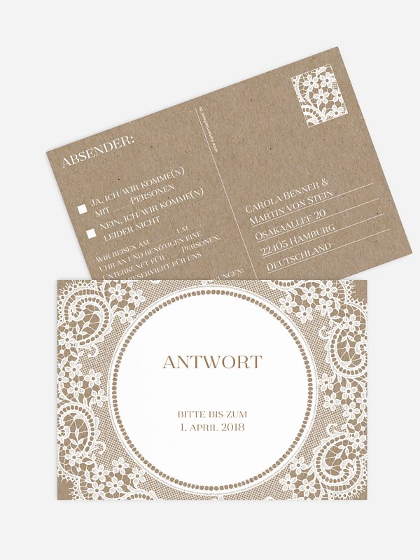 Antwortkarte Hochzeit Chantilly Kraftpapier