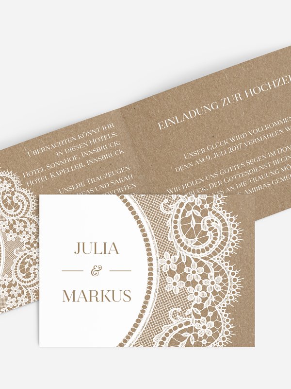 Hochzeitseinladung Chantilly Kraftpapier