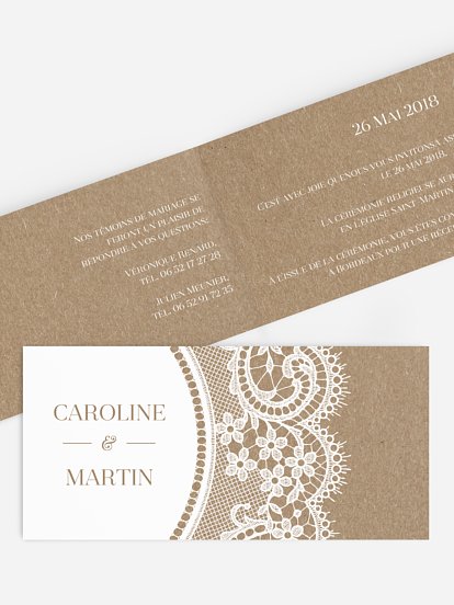 Faire-part mariage Dentelle chic papier kraft