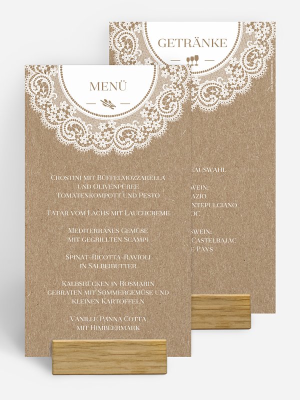 Menükarte Hochzeit Chantilly Kraftpapier