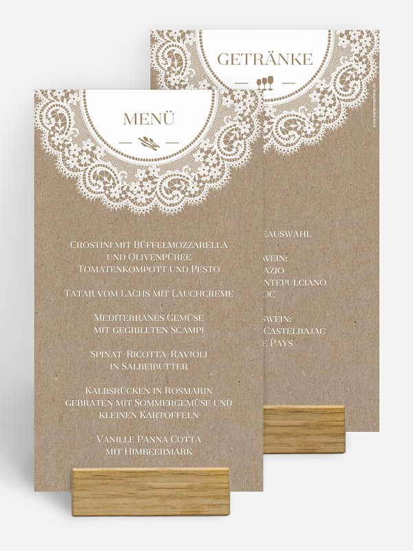 Menükarte Hochzeit Chantilly Kraftpapier