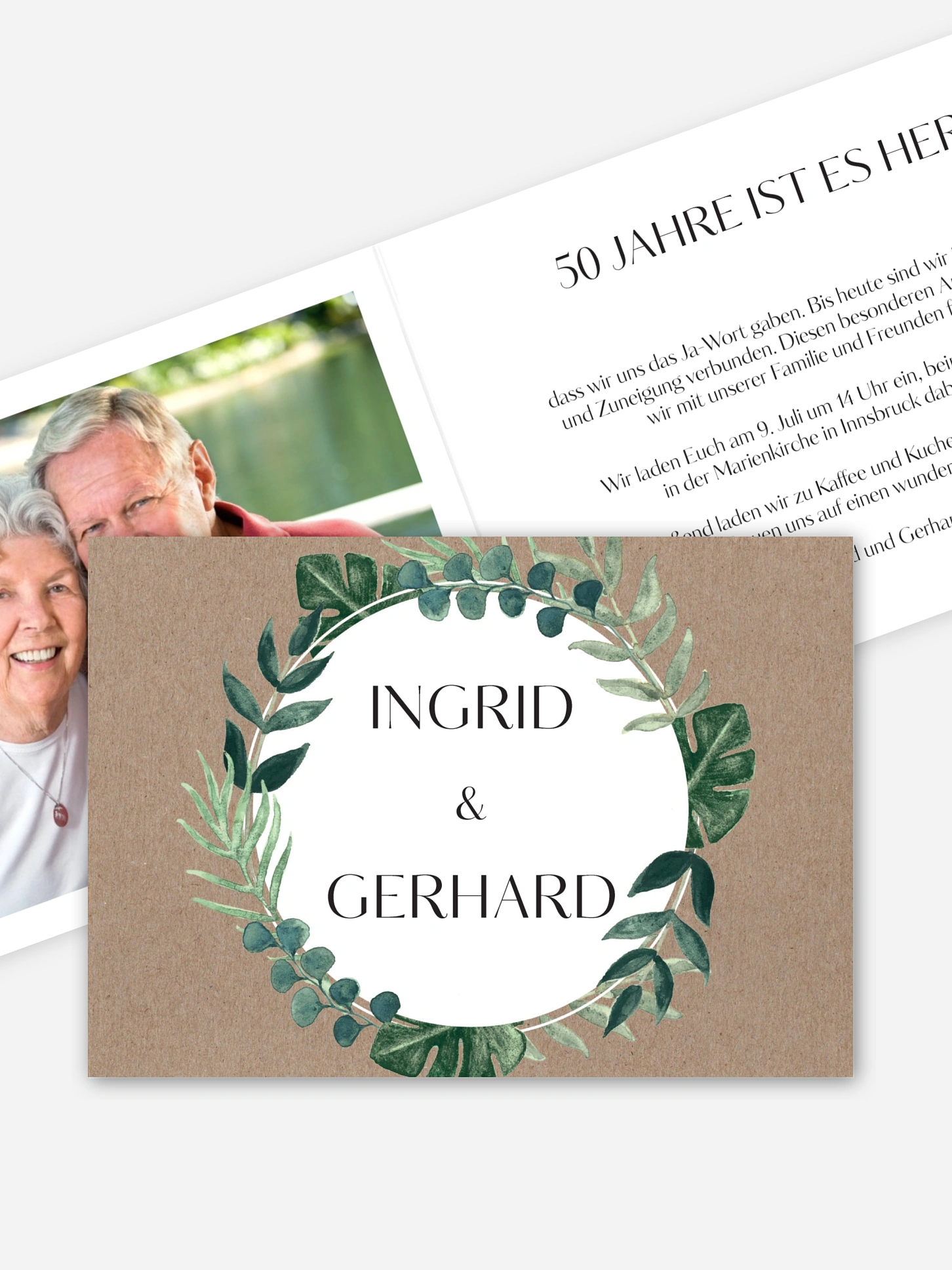 Einladung zur Goldenen Hochzeit Greenery Leaves