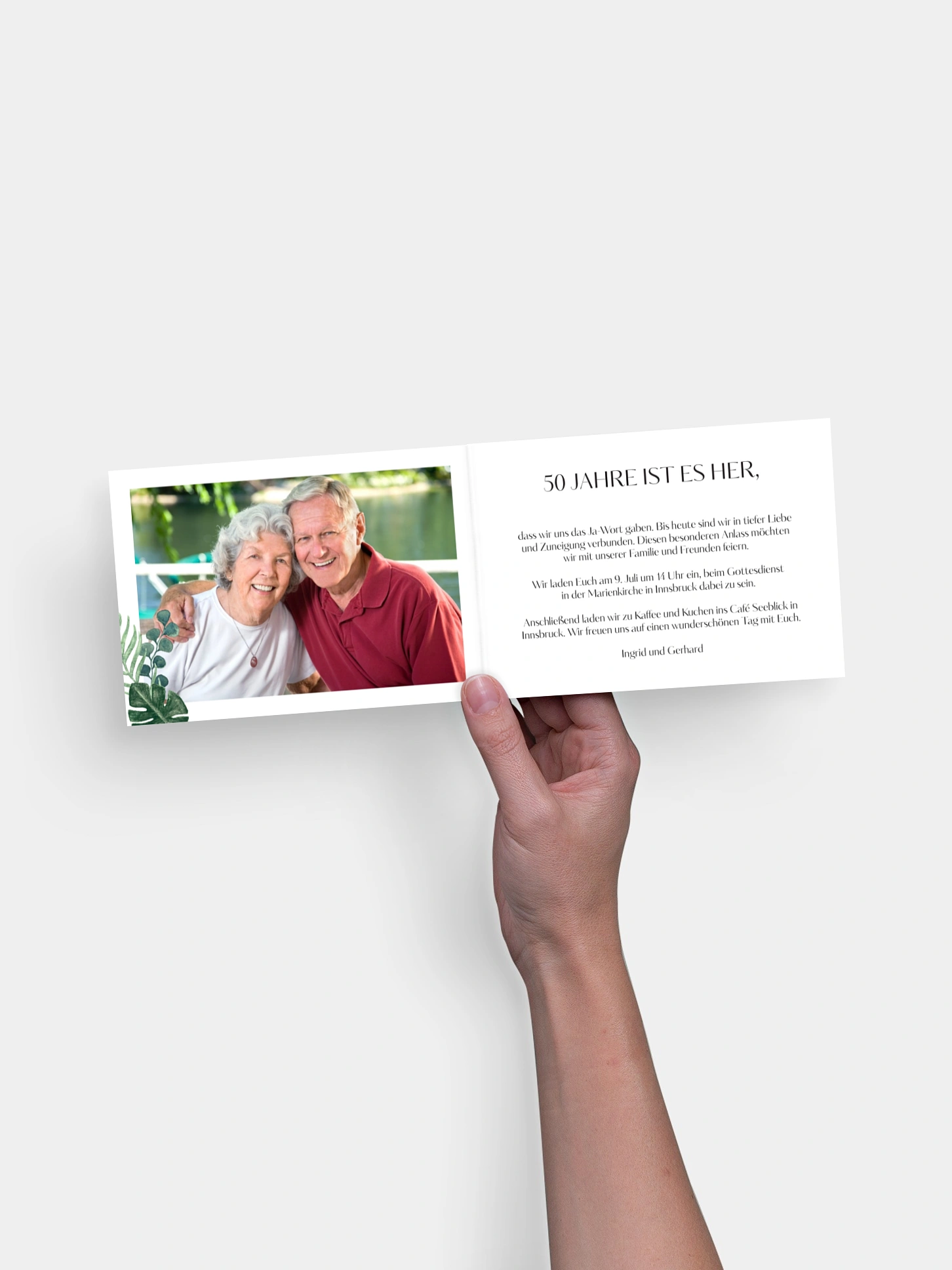 Einladung zur Goldenen Hochzeit Greenery Leaves