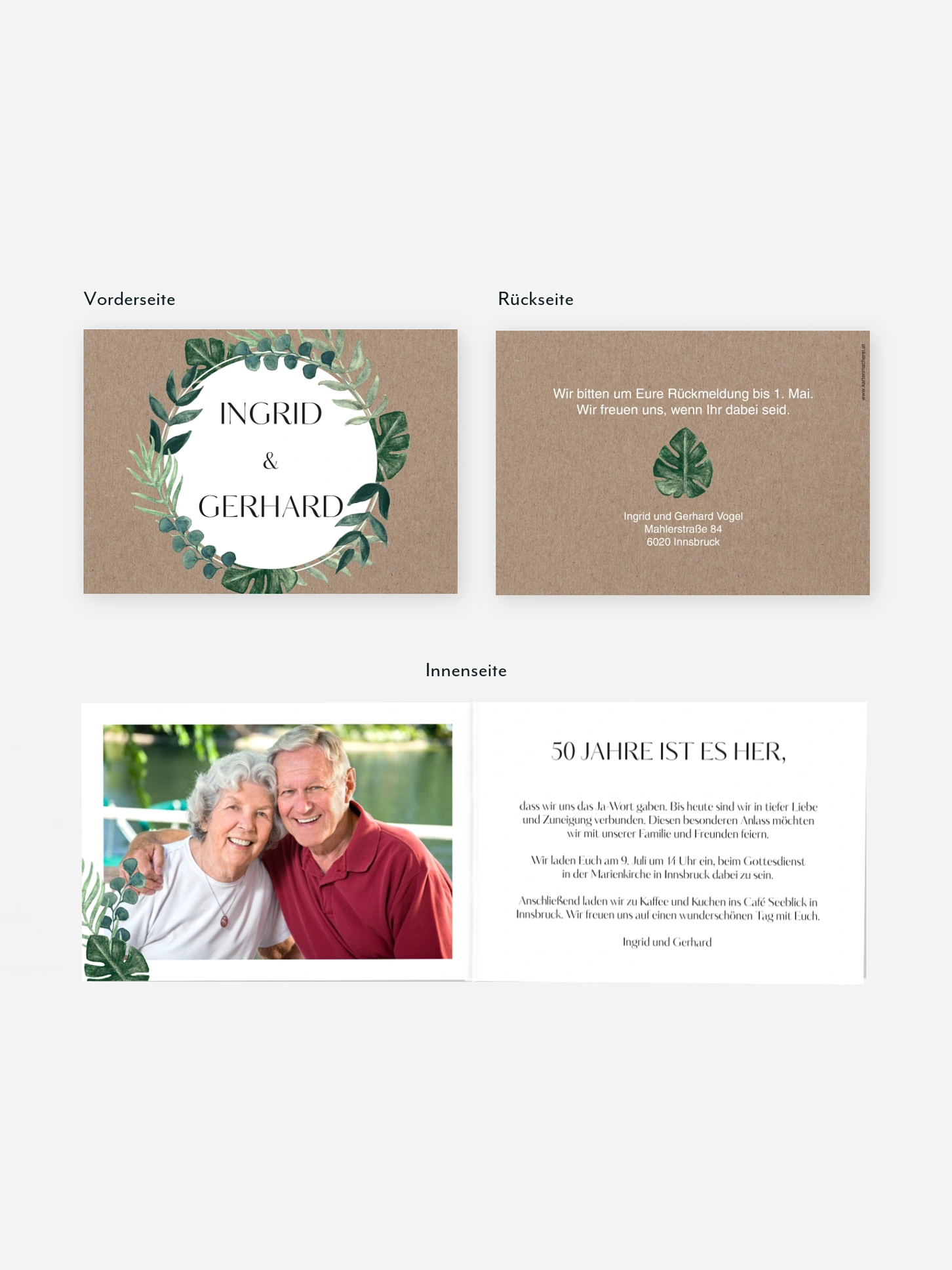 Einladung zur Goldenen Hochzeit Greenery Leaves