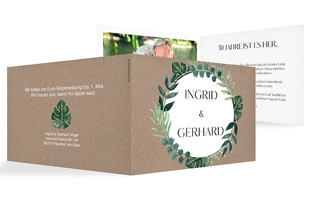 Einladung zur Goldenen Hochzeit Greenery Leaves