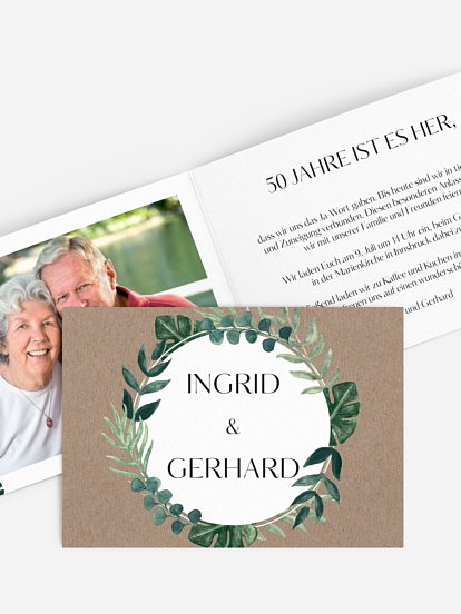 Einladung zur Goldenen Hochzeit Greenery Leaves