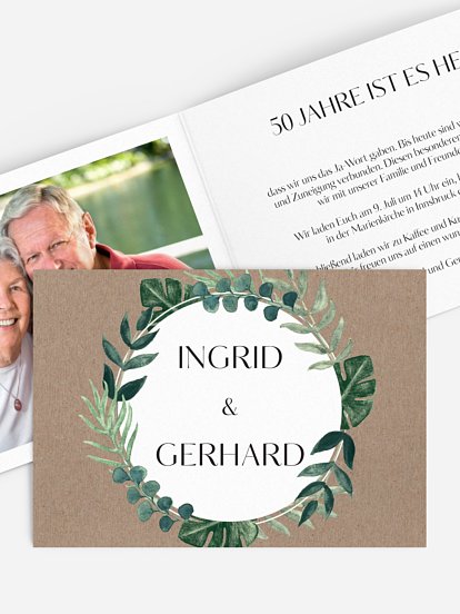 Einladung zur Goldenen Hochzeit Greenery Leaves