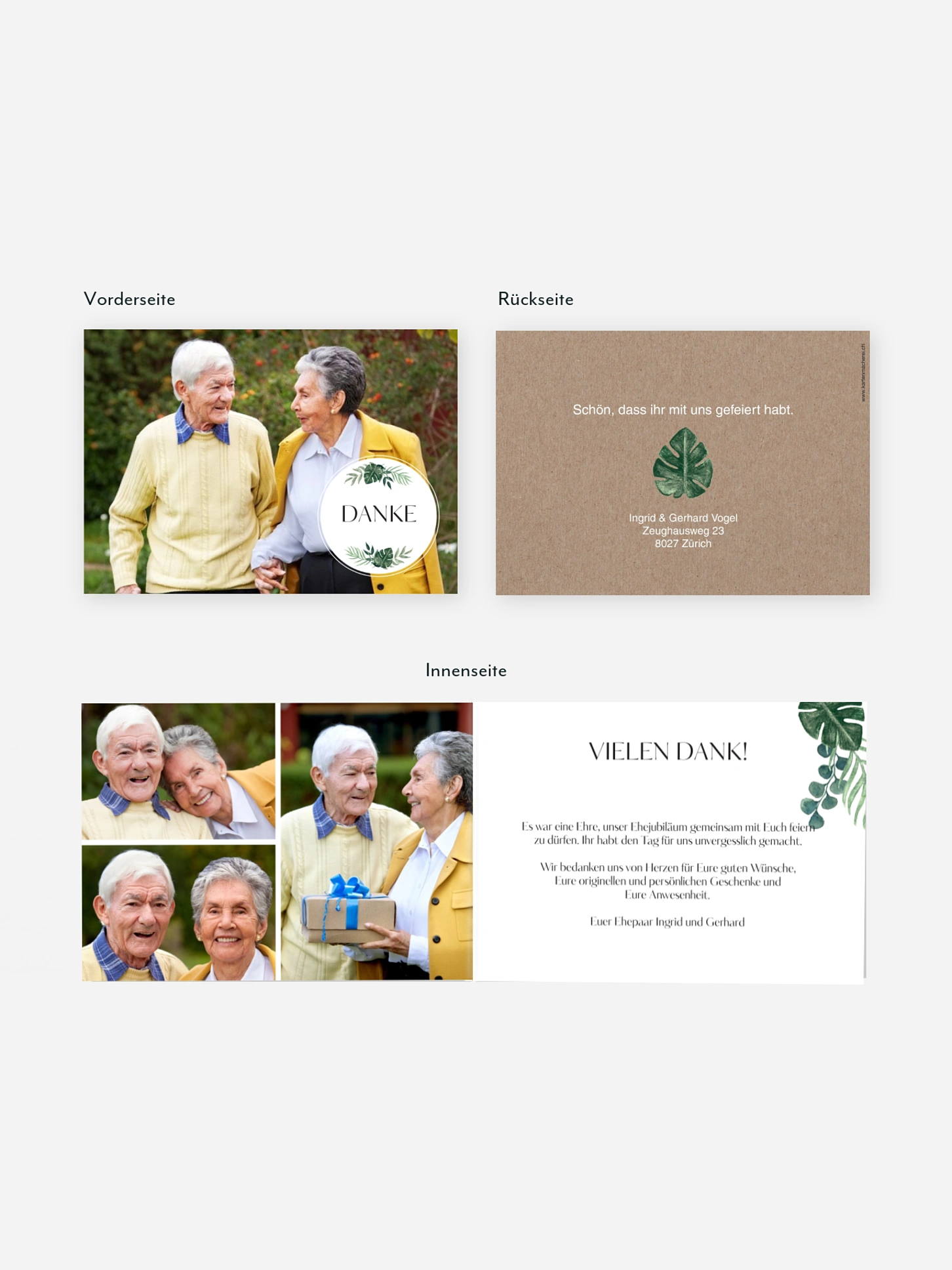 Danksagung zur Goldenen Hochzeit Greenery Leaves