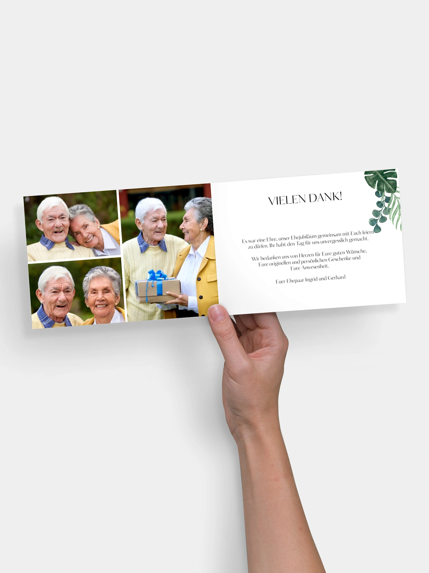 Danksagung zur Goldenen Hochzeit Greenery Leaves