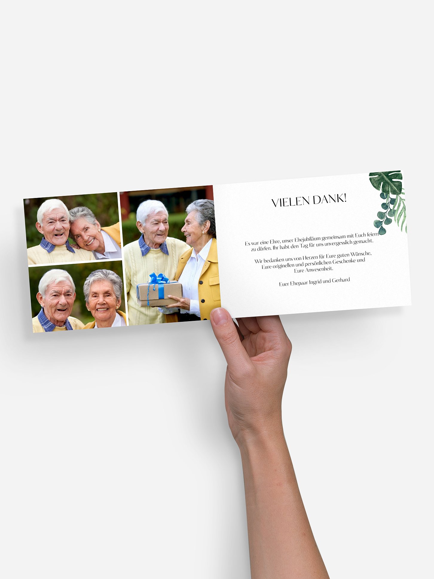 Danksagung zur Goldenen Hochzeit Greenery Leaves