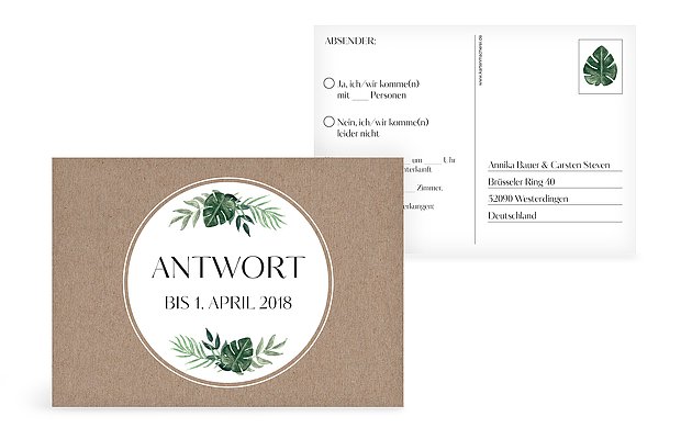 Antwortkarte Hochzeit Greenery Leaves