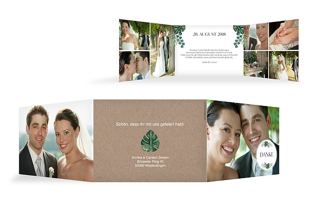 Dankeskarte Hochzeit Greenery Leaves