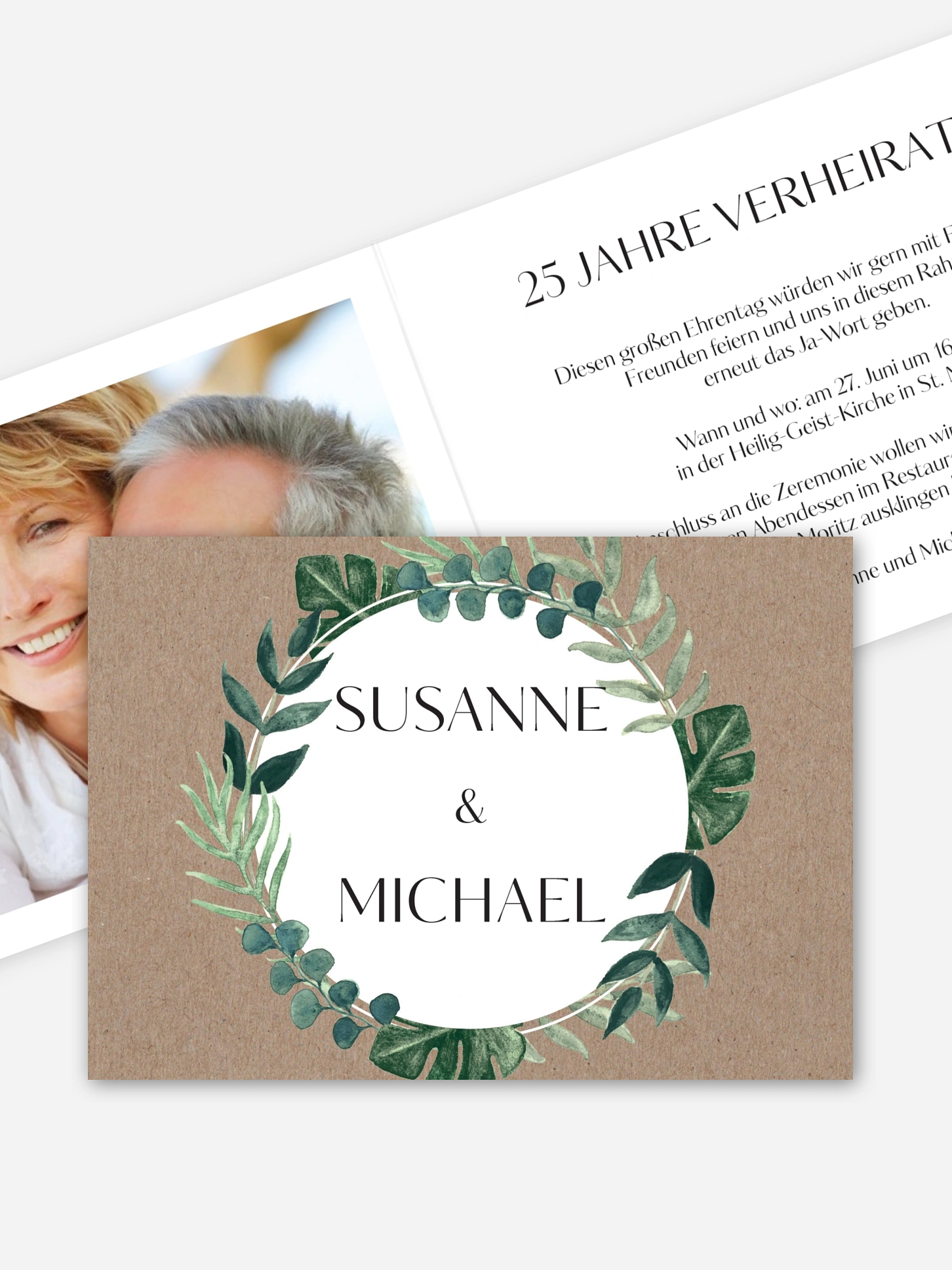 Einladung zur Silberhochzeit Greenery Leaves