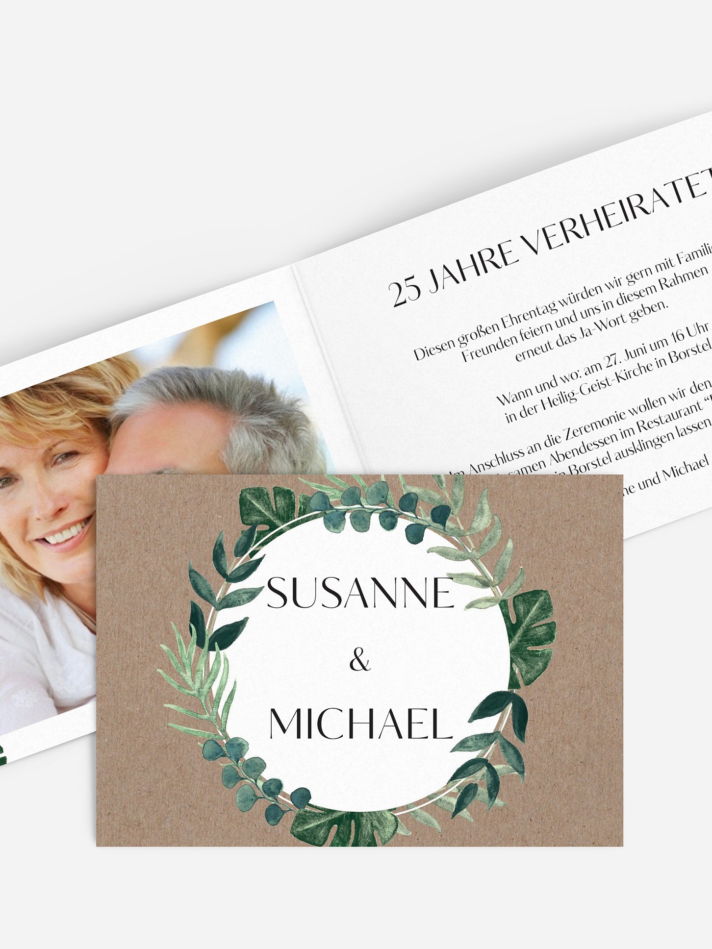 Einladung zur Silberhochzeit Greenery Leaves