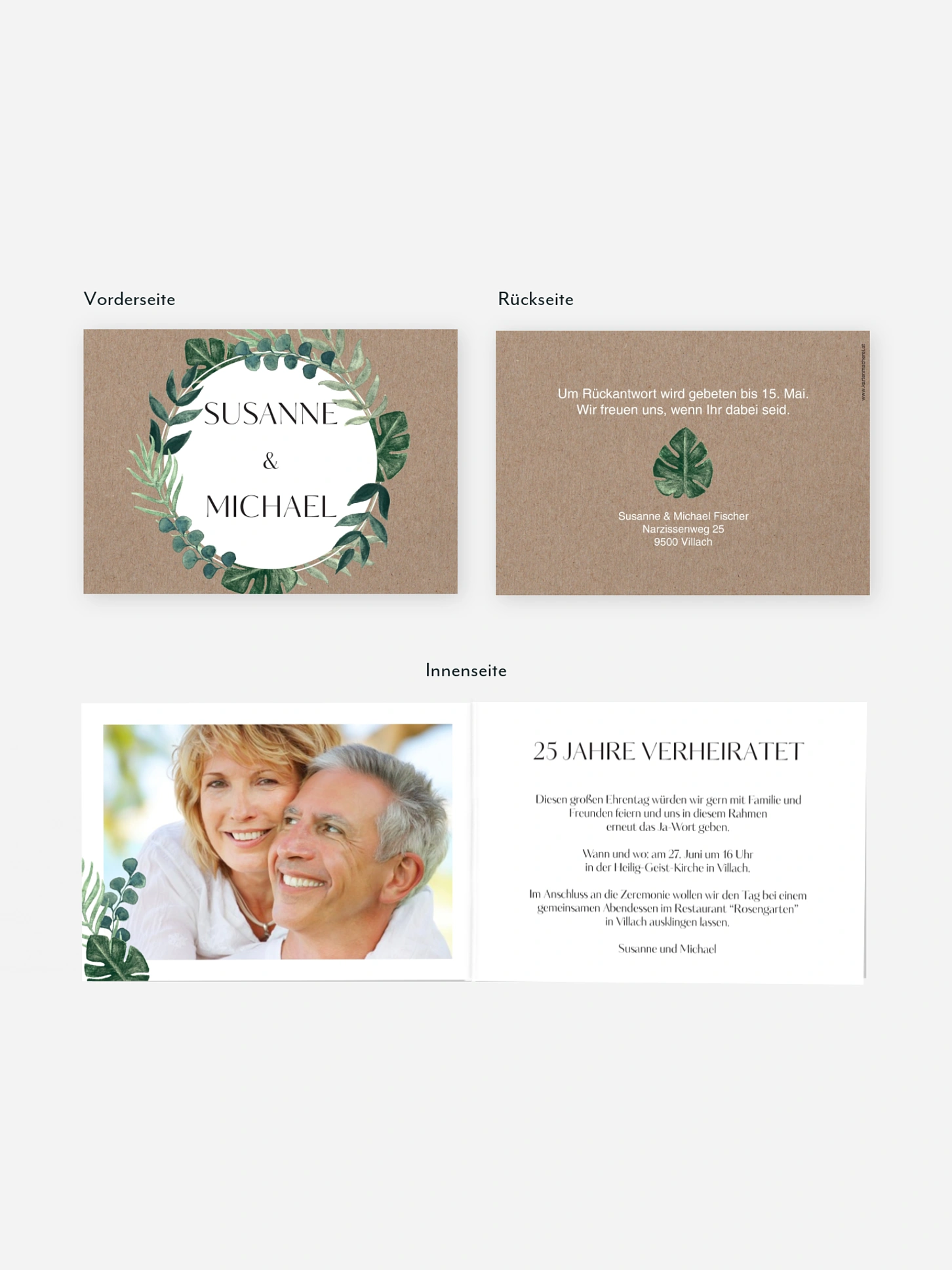 Einladung zur Silberhochzeit Greenery Leaves
