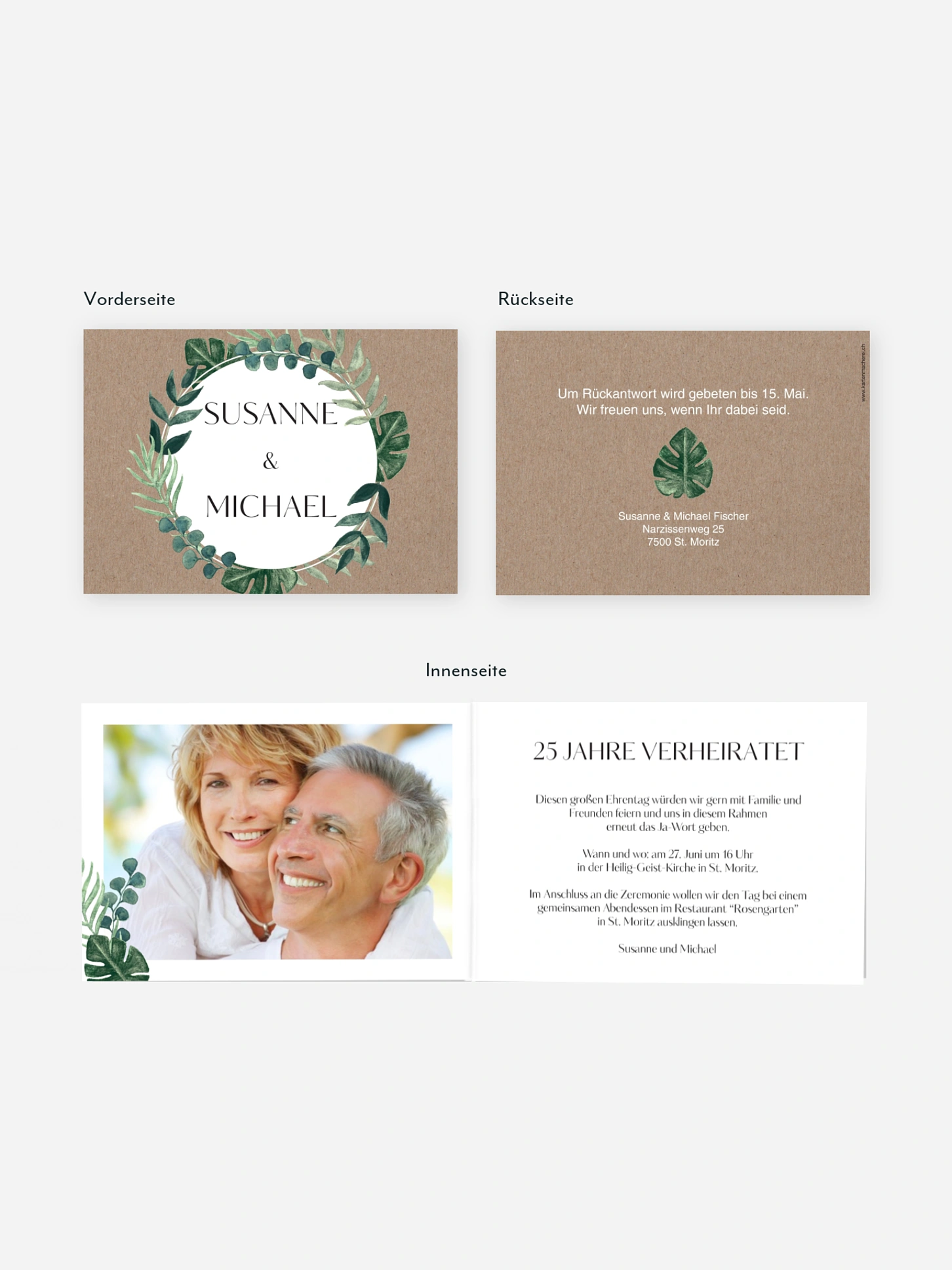 Einladung zur Silberhochzeit Greenery Leaves